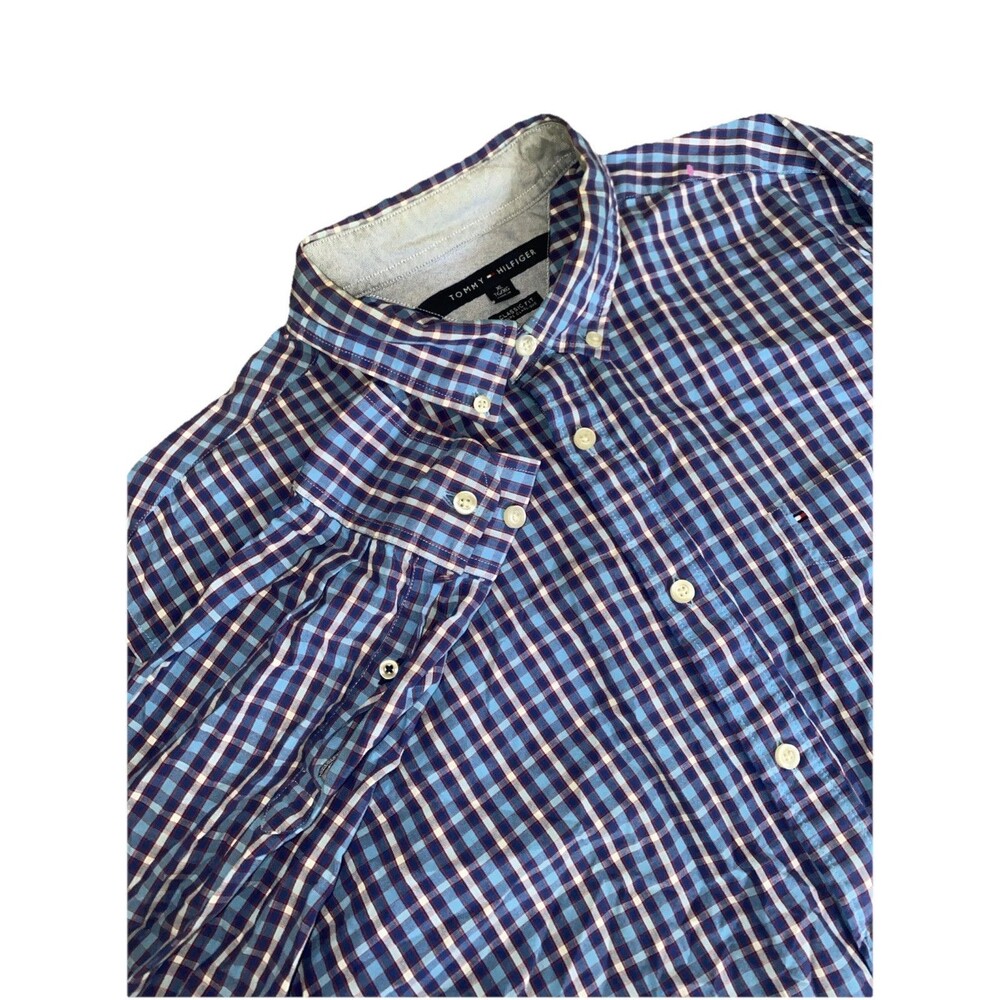 Tommy Hilfiger XL Men’s Classic Fit Casual Long Sleeve Blue Checkered Shirt